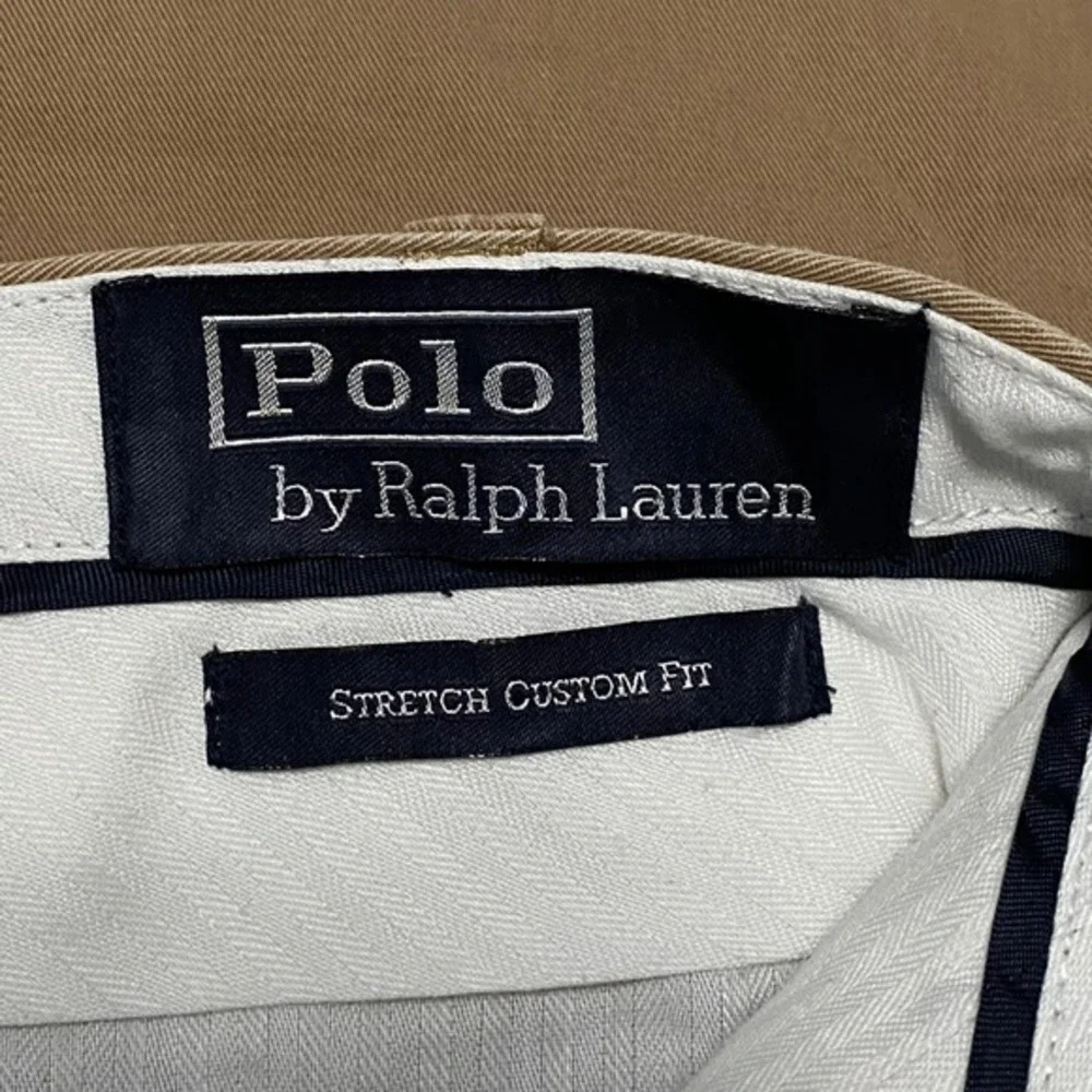 Vintage Polo Ralph Lauren Stretch Custom Fit Tan Chino Trouser Pants Mens 36x32
